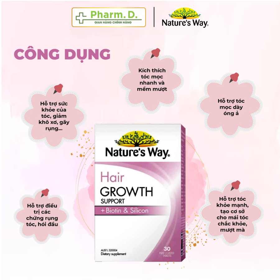 Viên Uống NATURE'S WAY Hair Growth Support Hỗ Trợ Mọc Tóc, Hồi Phục Hư Tổn Và Giúp Tóc Bóng Mượt