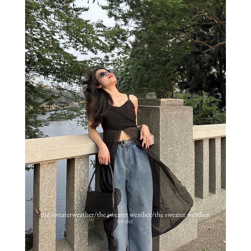 ÁO CROPTOP TÀ DÀI MIDI SUÔNG TRƠN 2 DÂY XẺ TÀ ĐI BIỂN ĐI TIỆC DẠO PHỐ