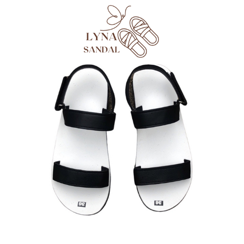 Dép sandal Nữ quai da mềm Đế bệt Cao Su ôm chân LYNA Sandal - đế trắng quai đen