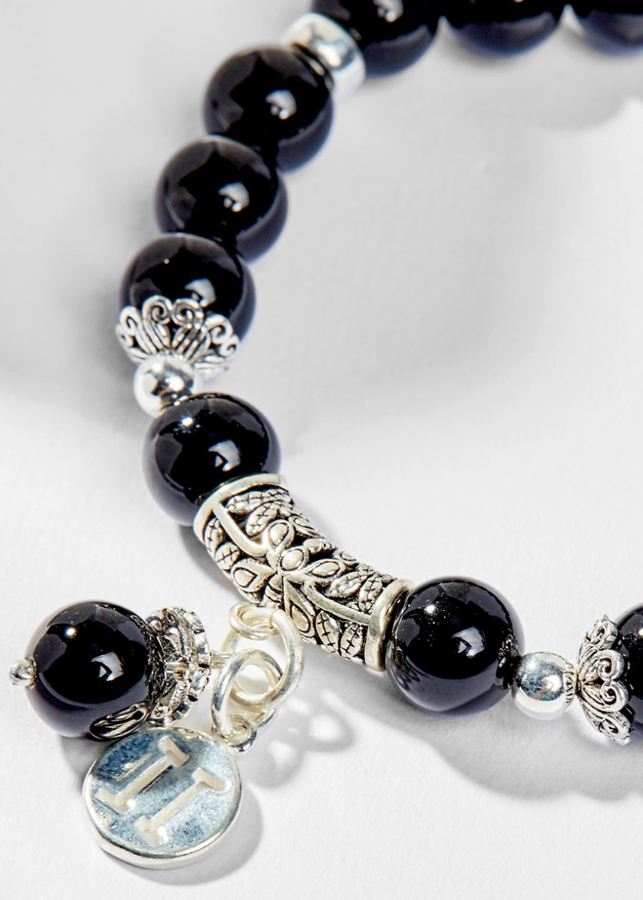 Vòng Tay Phong Thủy Đá Obsidian Phối Charm Cung Hoàng Đạo Song Tử Mệnh Thủy, Mộc Ngọc Quý Gemstones