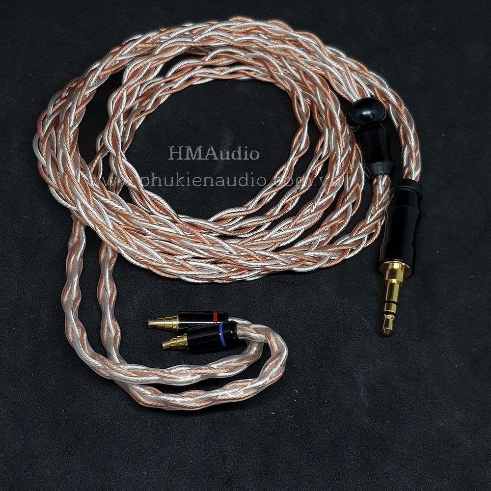 Dây tai nghe Hybrid đồng và đồng mạ bạc OFC 1.2mm tết 8 - Connector Sens IE40 Pro