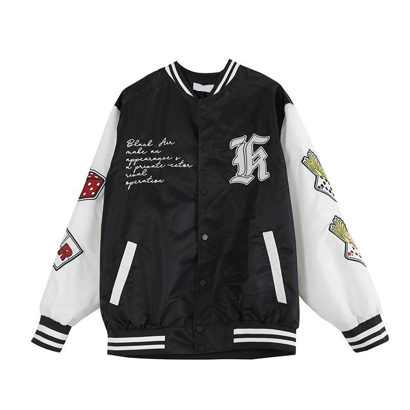 Áo Bomber Jacket bóng chày/ Áo Khoác Dù 2 lớp in hình Lá Bài form rộng unisex Nam Nữ Ulzzang  Chất Liệu dù Phối Tay Chữ trắng họa tiết lạ