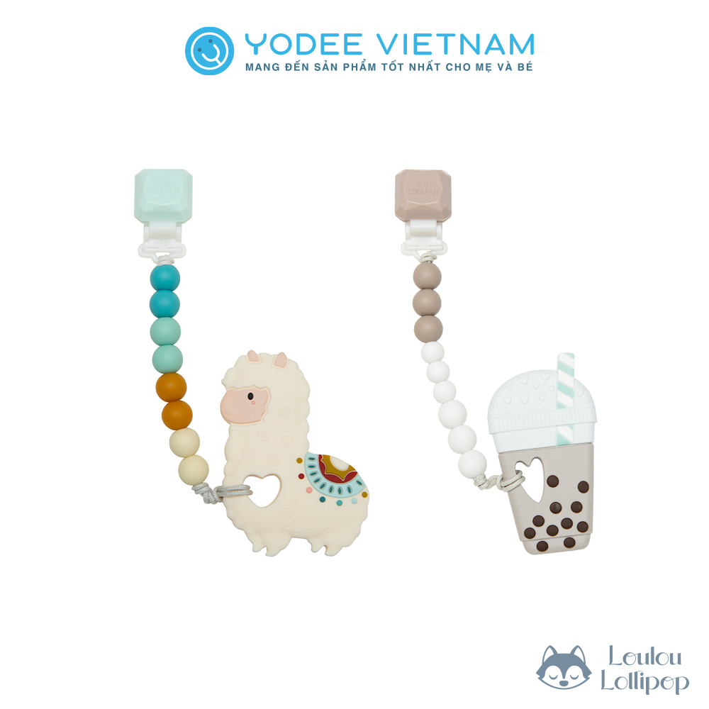 Loulou Lollipop Gặm nướu silicone cao cấp giúp giảm đau và ngứa nướu cho bé, kèm dây đeo tiện lợi, có thể tháo rời