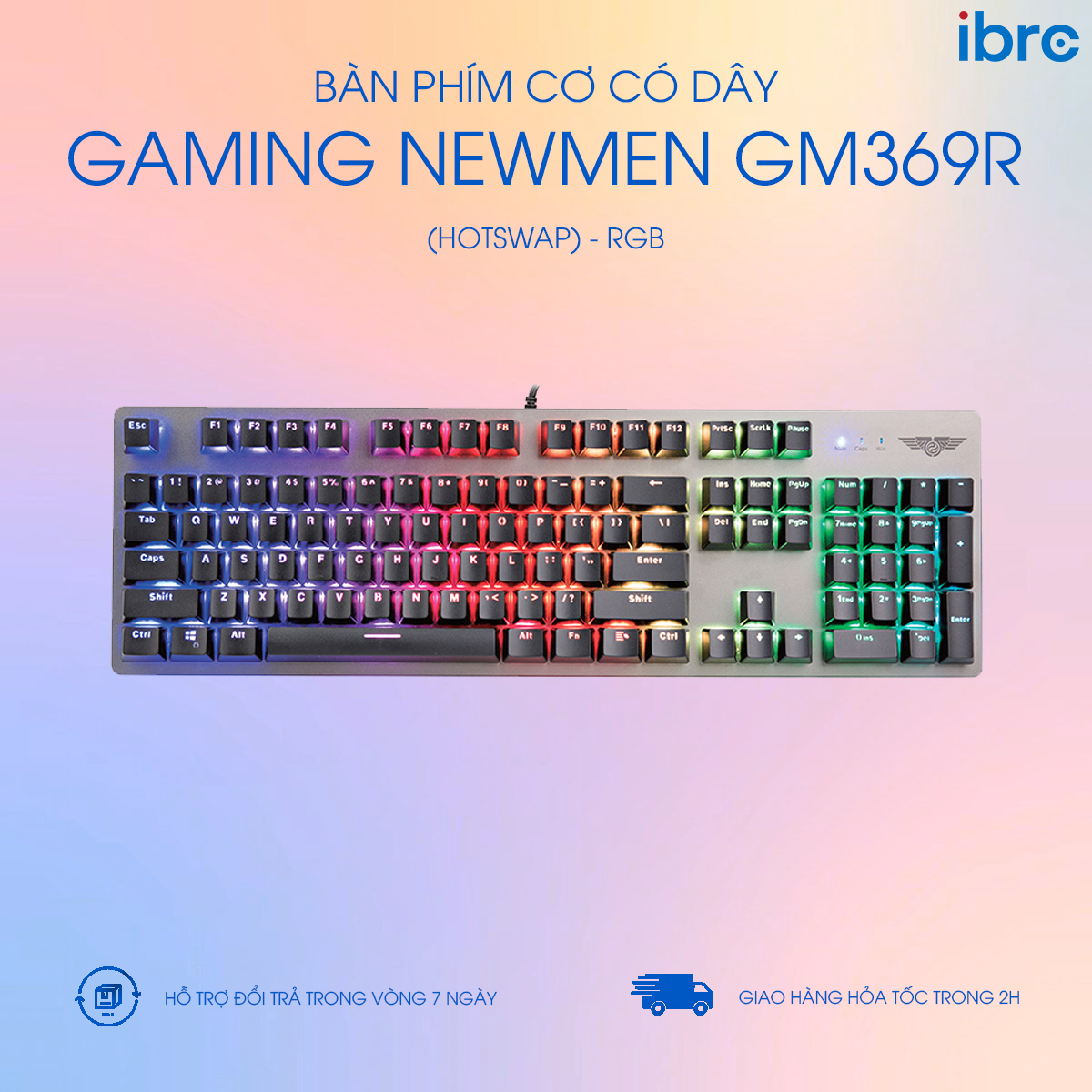 Bàn phím cơ có dây Gaming Newmen GM369R (Hotswap), RGB - Hàng chính hãng