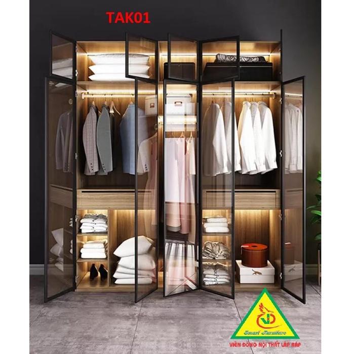 Tủ quần áo gỗ MDF cánh kính cường lực khung nhôm TAK01 - Nội thất lắp ráp Viendong Adv