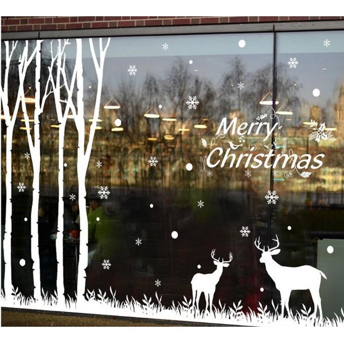 Decal trang trí noel rừng cây và nai trắng
