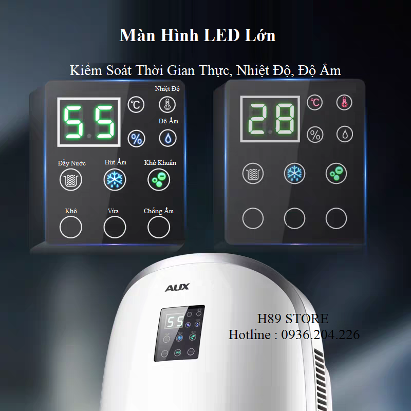 Máy hút ẩm lọc không khí cao cấp AUX, máy lọc không khí hút ẩm gia đình màn hình LED