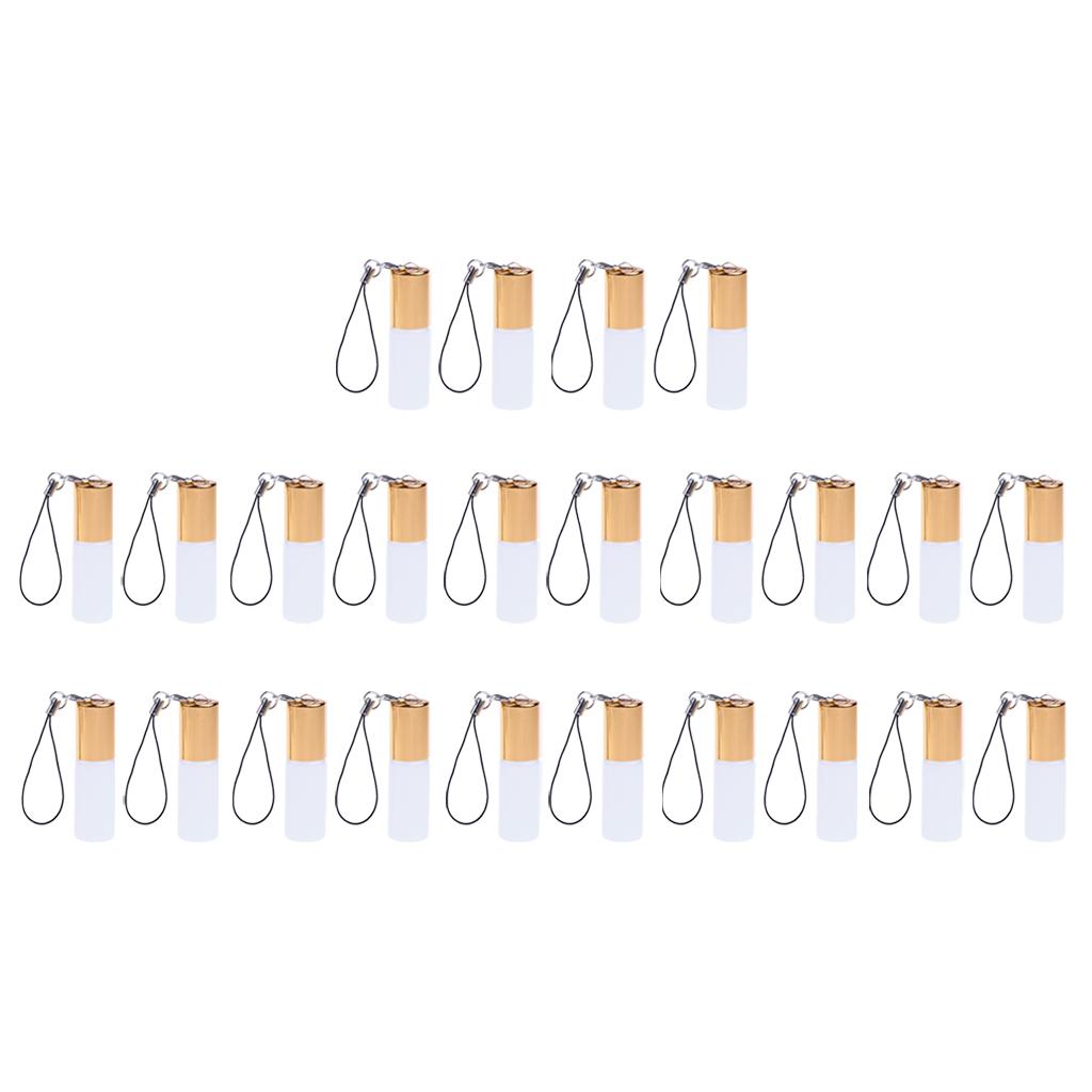 24 Pieces Refillable Glass Roller Essential Oil Bottles Pendant 5ml Gold