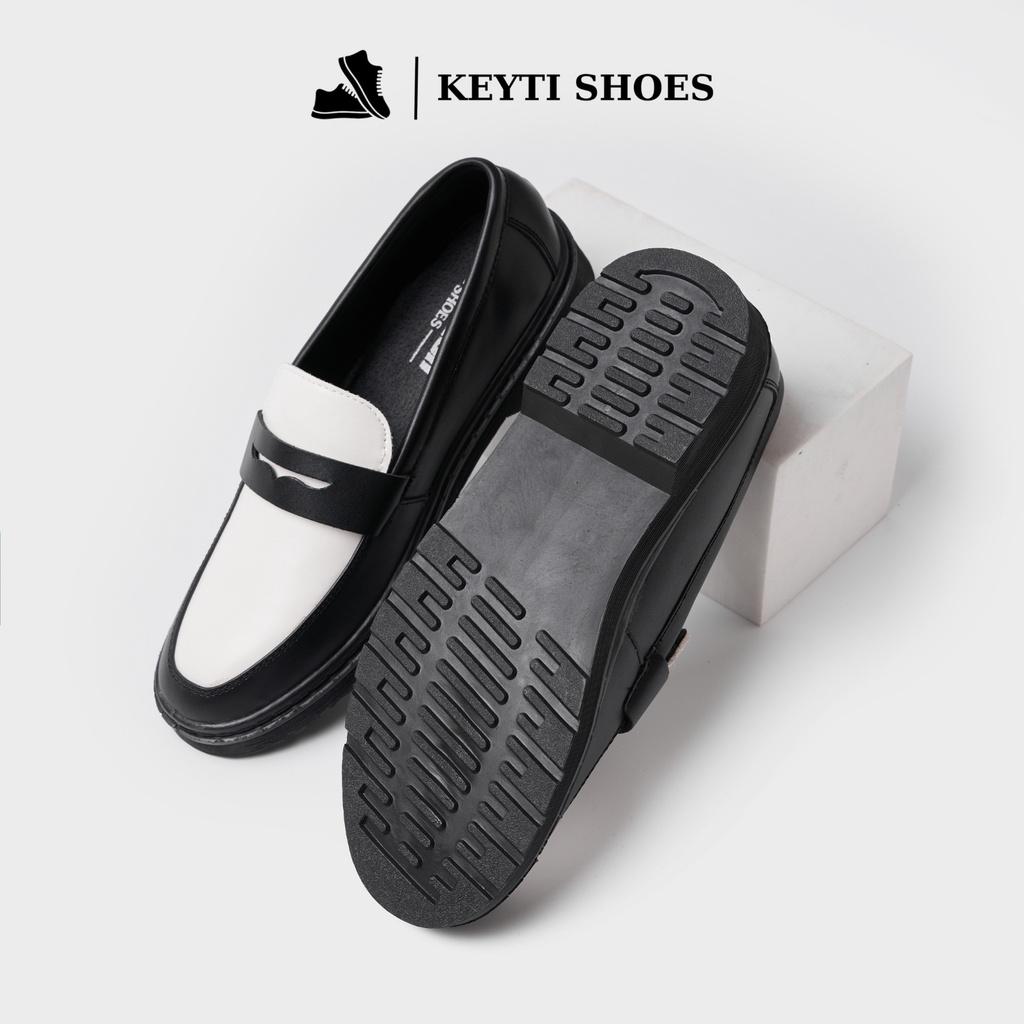 Giày Penny Loafer Black White da nguyên tấm, Giày Sơn Tùng Đế Phíp Cao Cấp