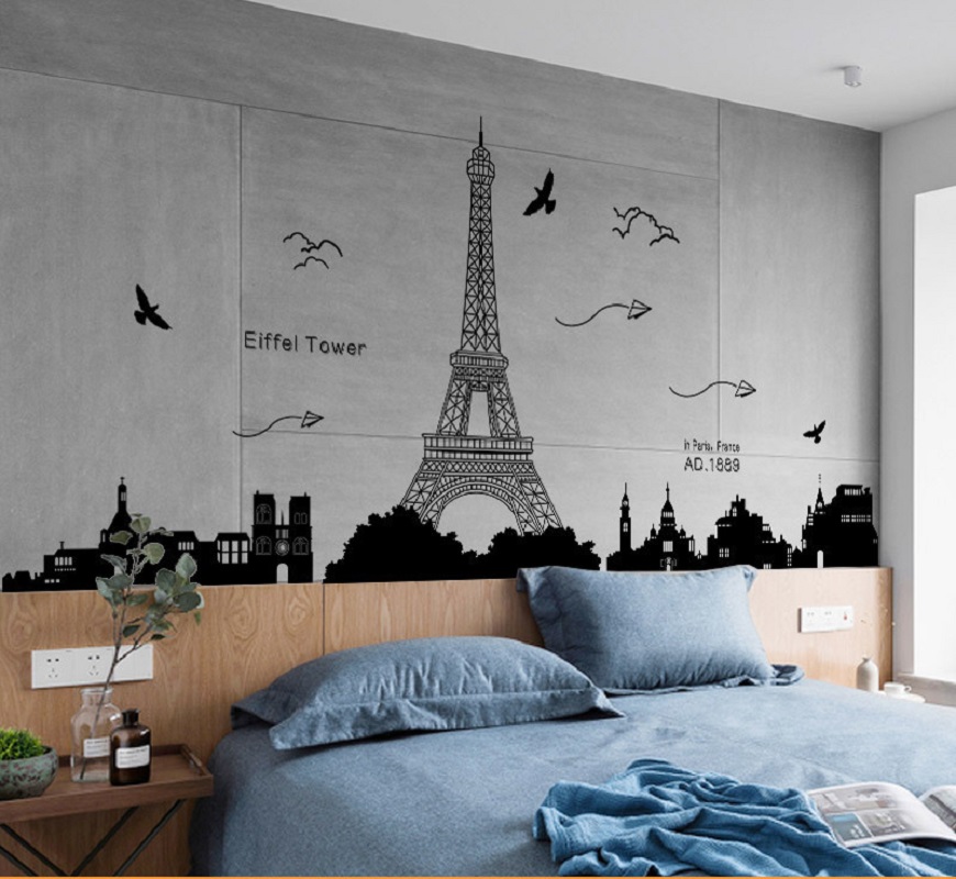 Decal dán tường trang trí sang trọng thành phố PARIS phòng khách, phòng ngủ sinh động