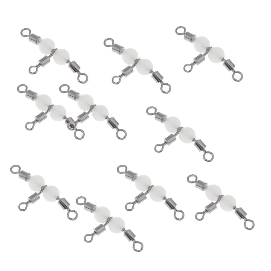 20x HOT 3 Way Rolling Swivels Barrel Triple Tackle T Shape Lure Connectors with Glow Luminous Beads