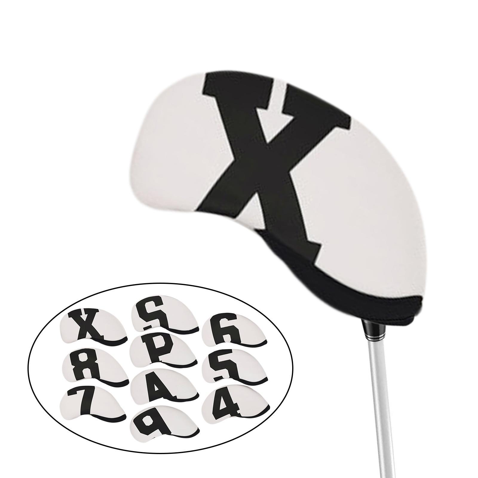 10Pcs Golf Club Headcover Iron Head Cover 4,5,6,7,8,9,A,x,P,S White