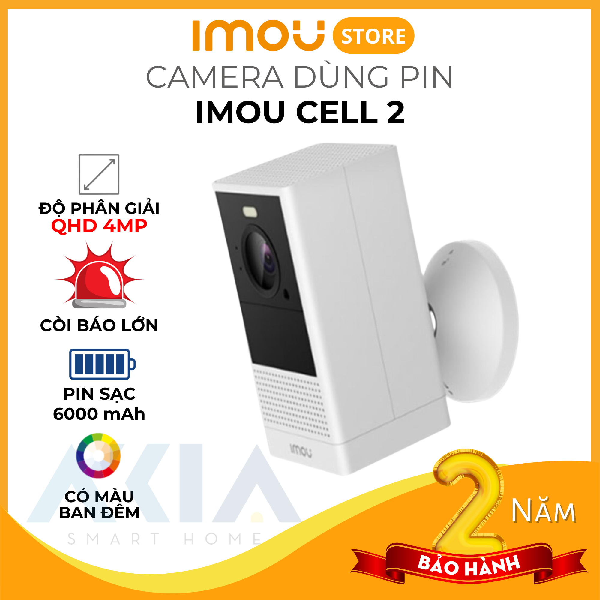 Camera wifi dùng pin Imou Cell 2 IPC-B46LP - Độ phân giải cao 4MP, có còi báo lớn, có màu ban đêm, đàm thoại 2 chiều - Hàng chính hãng