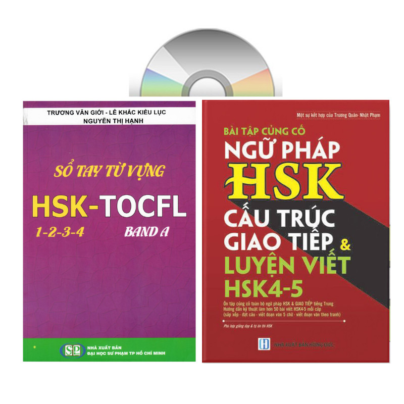 Sách-Combo 2 sách Sổ tay từ vựng HSK1-2-3-4 và TOCFL band A + Bài Tập Củng Cố Ngữ Pháp HSK – Cấu Trúc Giao Tiếp &amp; Luyện Viết HSK 4-5 Kèm Đáp Án + DVD tài liệu