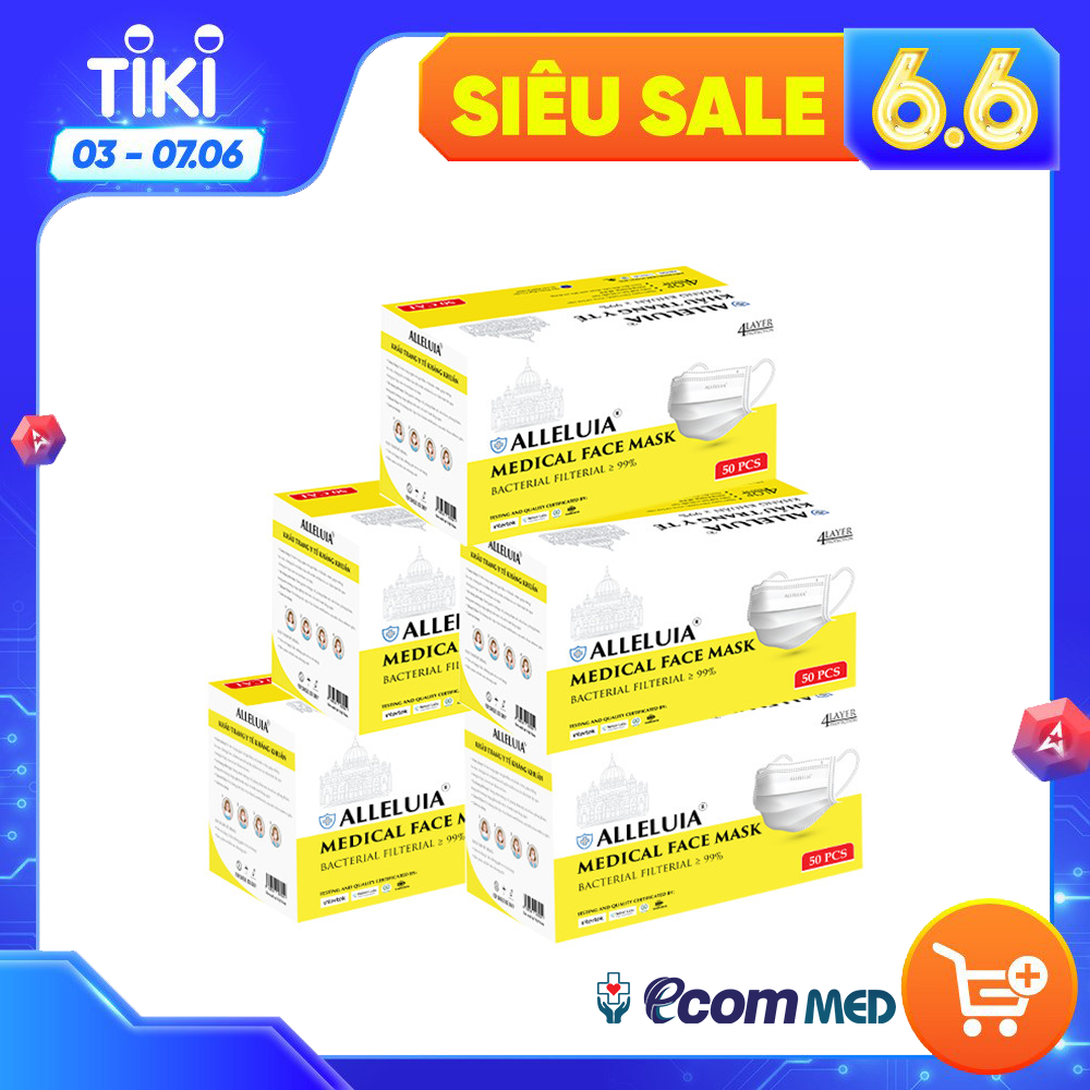 Combo 5 Hộp Khẩu Trang y tế Alleluia 4 Lớp Kháng Khuẩn 99%