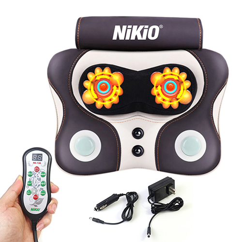 Máy (Gối) Massage Đấm Bóp Cổ Vai Gáy Nikio NK-136AC/DC - Con Lăn 3D Xoa Bóp Chuyên Sâu Kết Hợp Hồng Ngoại Trị Liệu Đau Mỏi Cổ, Hỗ Trợ Mát Xa Lưng