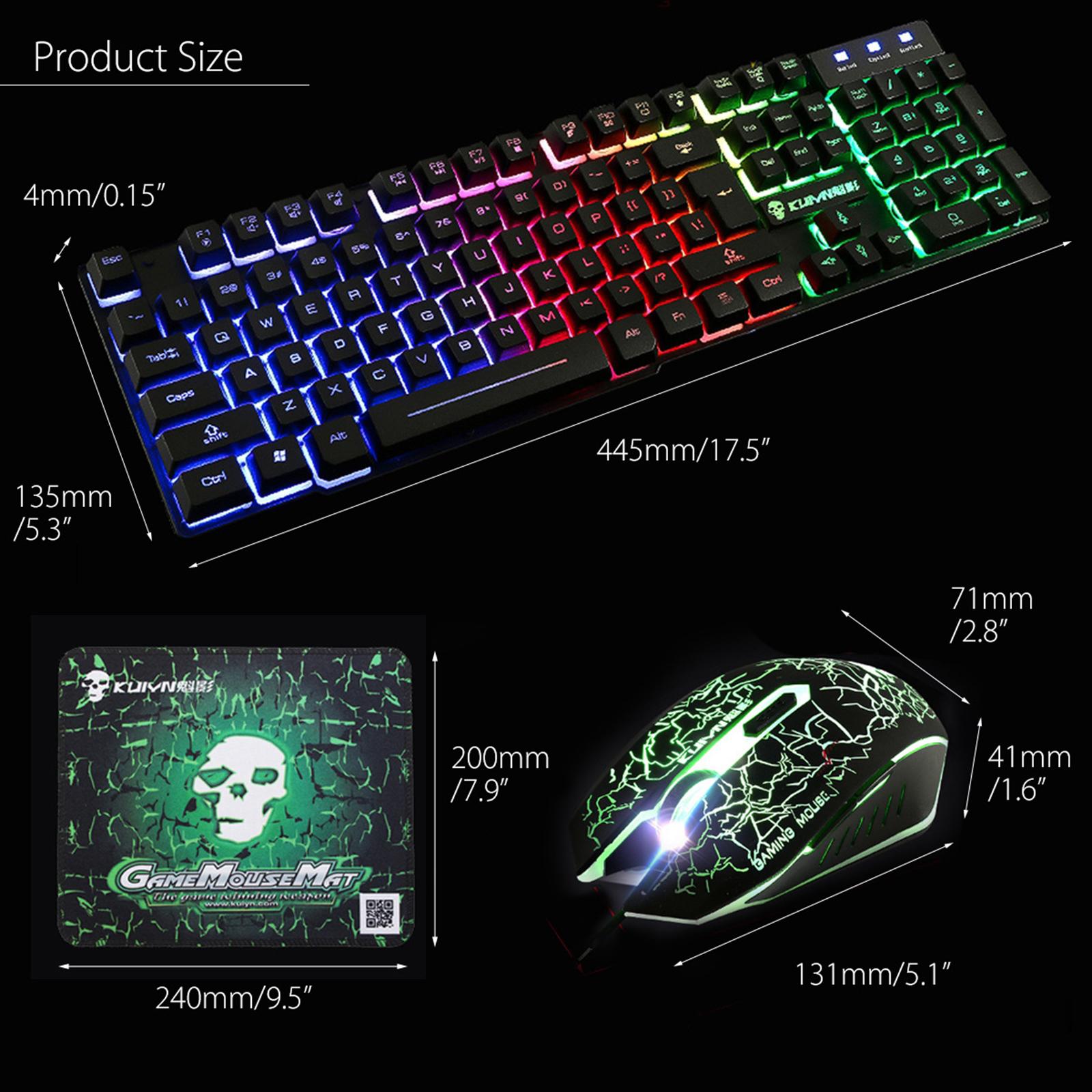 T6 Rainbow LED Backlit Mechanical Feeling USB Wired Gaming Keyboard and Mouse Combo for PC Laptop