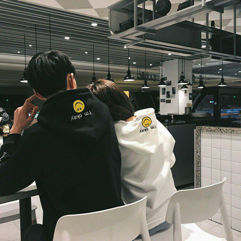 Áo đôi hoodie thu đông hình mặt cười
