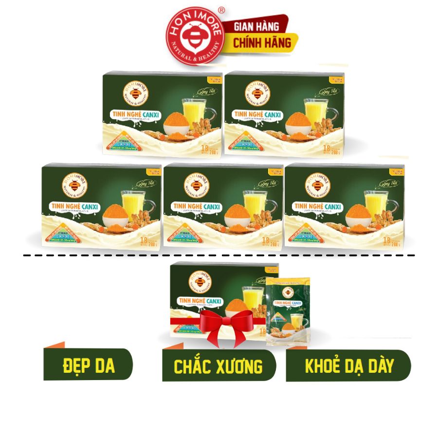 Combo 5 hộp Tinh nghệ canxi Honimore 288g - 18 gói - Thơm ngon dễ uống - Tốt cho dạ dày, đẹp da
