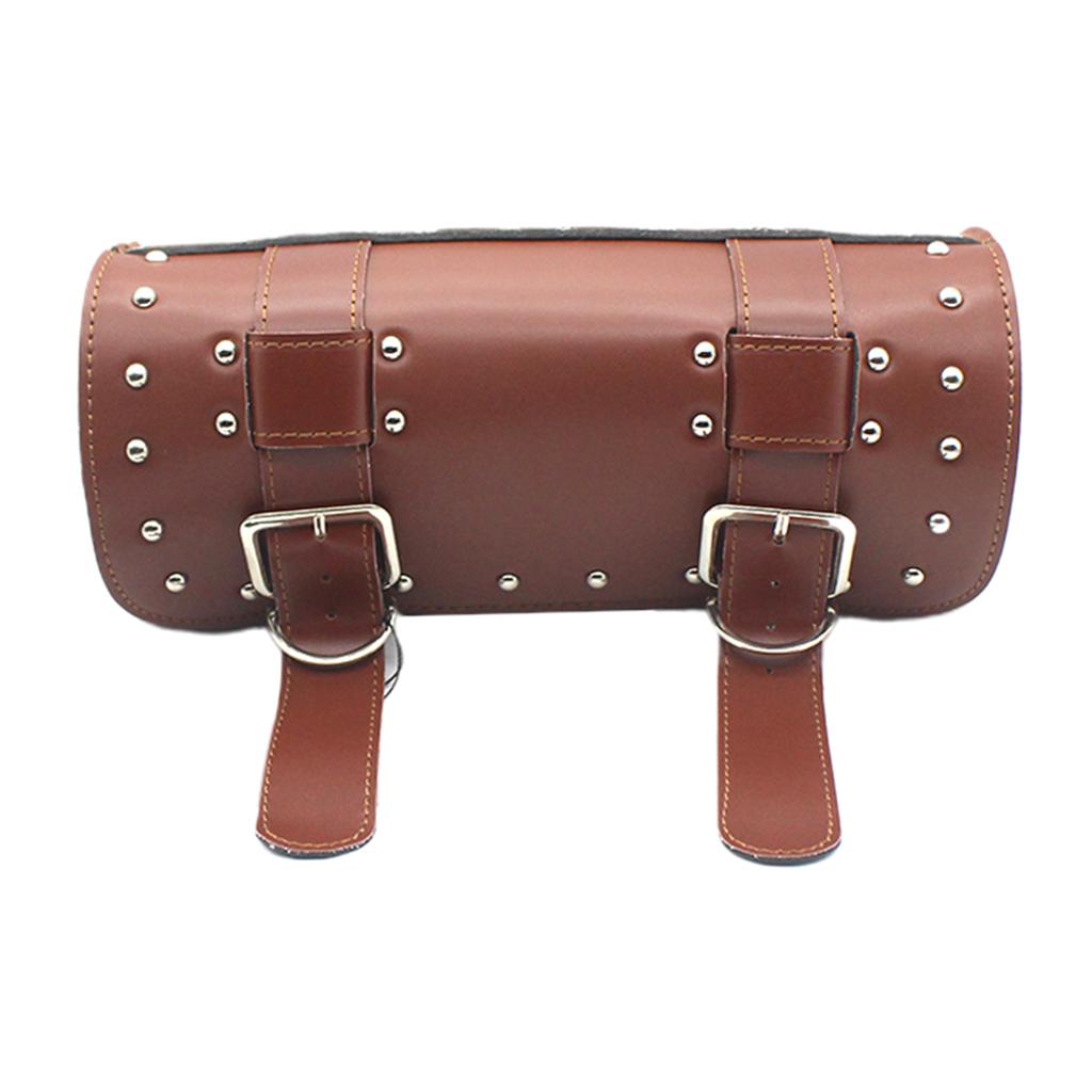 Brown Leather Front Fork Motorcycle 12" Tool Bag Organiser Pouch for