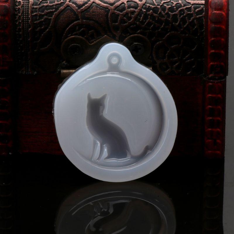 Khuôn Silicone Làm Mặt Dây Chuyền Hình Mèo Ngồi Trên Mặt Trăng Handmade