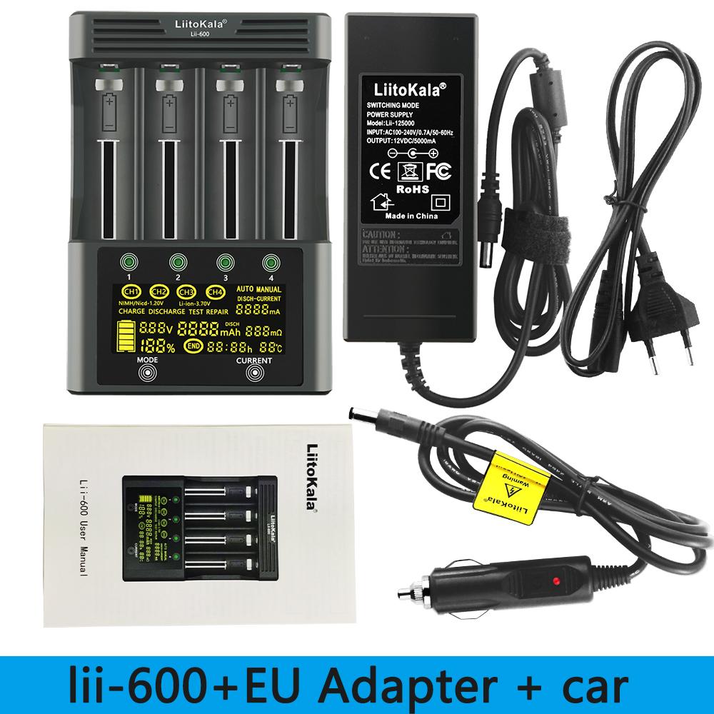 Bộ sạc pin LiitoKala Lii-600 cho pin Li-ion 3.7V và NiMH 1.2V Thích hợp cho 18650 26650 21700 26700 AA AAA 12V5A Màu sắc: 1 cái