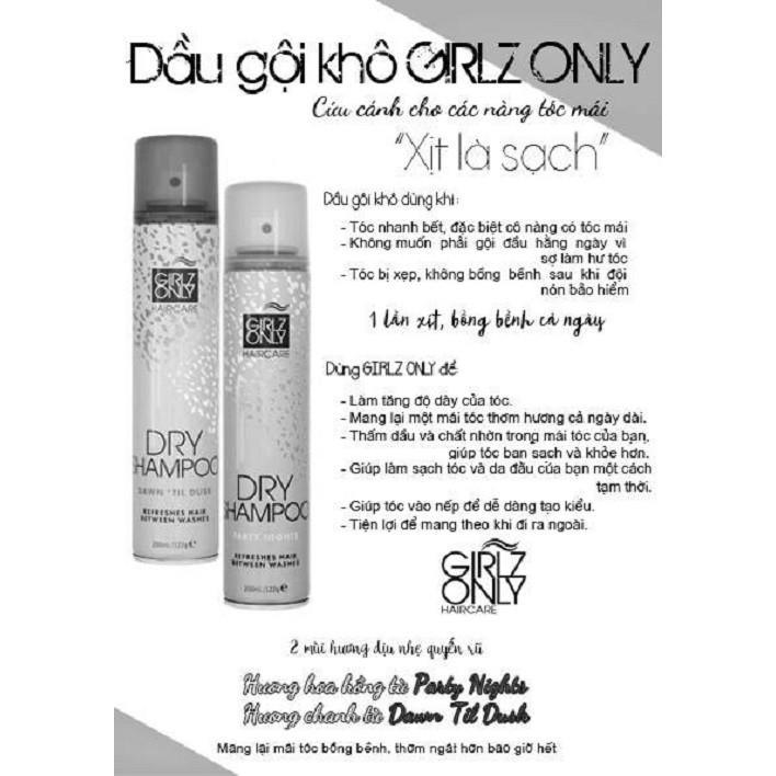 Dầu Gội Khô Giúp Tóc Sạch Dầu Và Bồng Bềnh Girlz Only Dry Shampoo 200ml - No Residue Nude (Trắng)