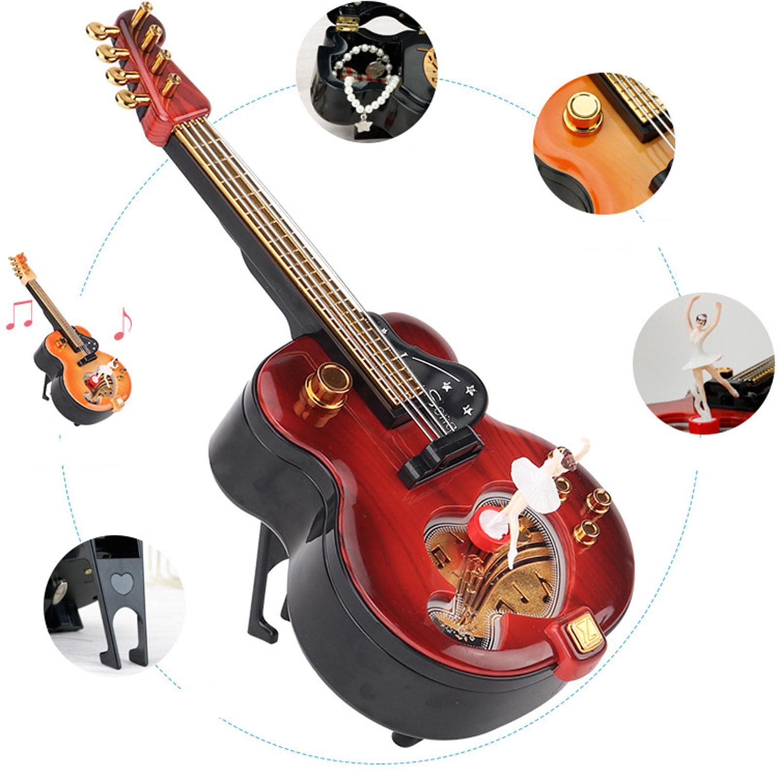 Guitar Music Box Ornament Clockwork Mechanical Windup Musical Jewelry Box