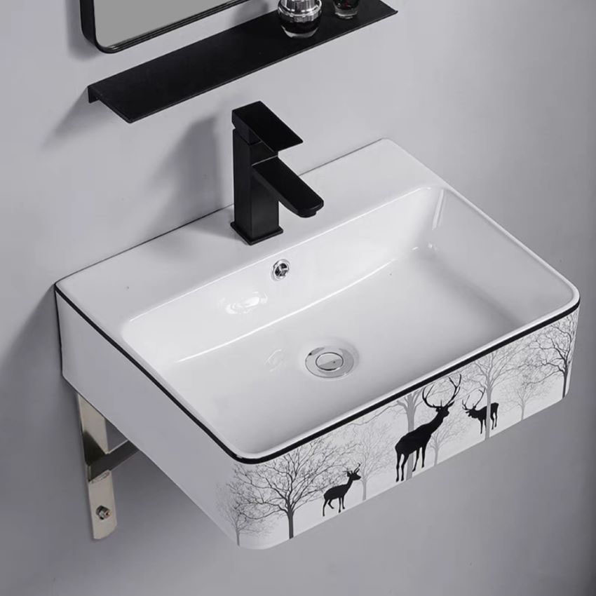 Lavabo treo tường kiểu vuông họa tiết hươu nai độc đáo