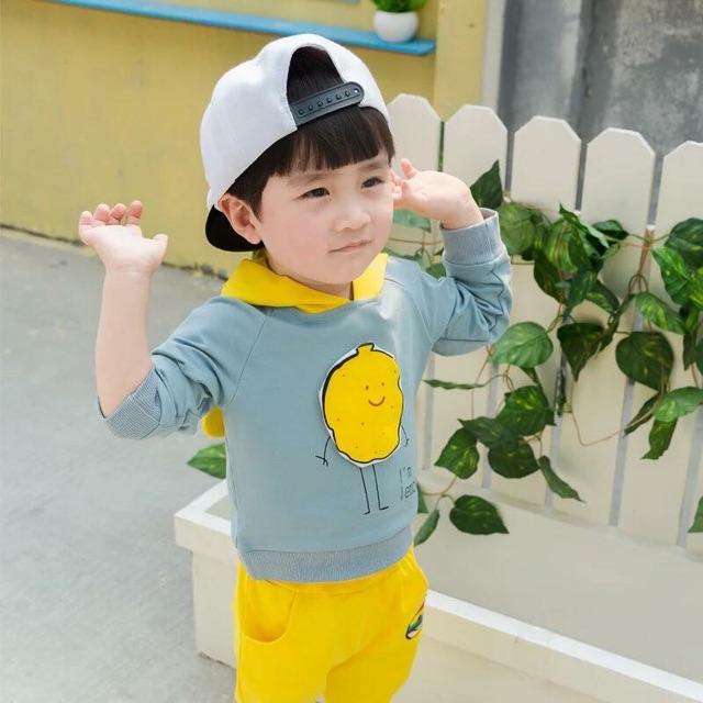 Bộ thu đông nón in hình chanh vàng siêu cute Bo060