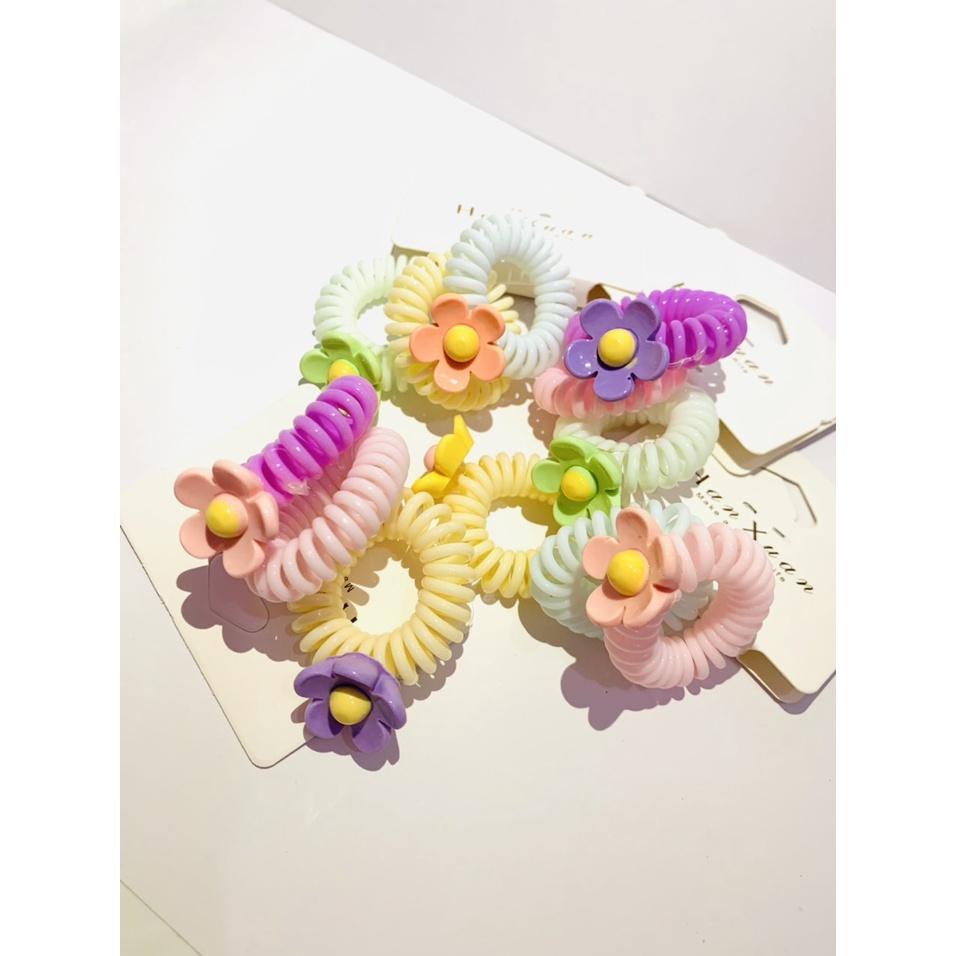 SET3 - CỘT XOẮN MÀU TRƠN ĐÍNH HOA XINH XẮN HÀN QUỐC - NUNAM SHOP