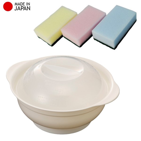 Combo bát tô dùng trong lò vi sóng 1200ml + set 3 miếng mút rửa xoong nồi, ấm chảo - made in Japan