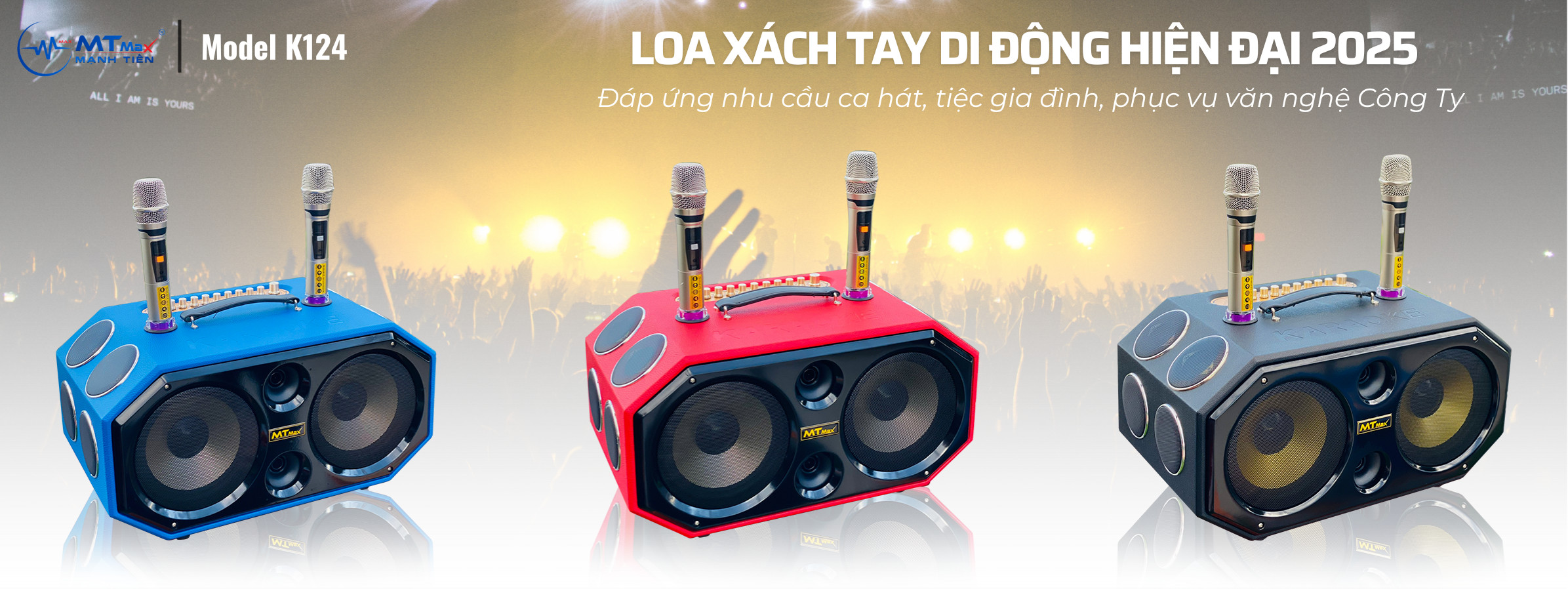Loa Xách Tay Karaoke MTMAX K124 Pro Âm Thanh Đa Hướng Hệ Thống 12 Loa 12 Đường Tiếng, 2 Bass 20 Công Suất Lớn Đến 500W, Tặng Kèm 2 Micro, Hàng Chính Hãng, Bảo Hành 12 Tháng