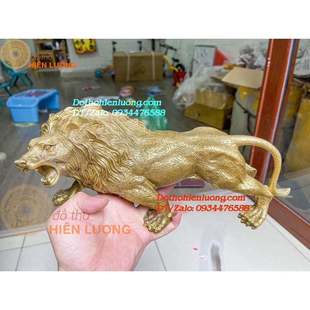 Tượng Sư Tử Màu Vàng Bằng Đồng Nguyên Chất Kích Thước 29x10x14cm, Nặng 1,6Kg - Biểu Tượng Sức Mạnh