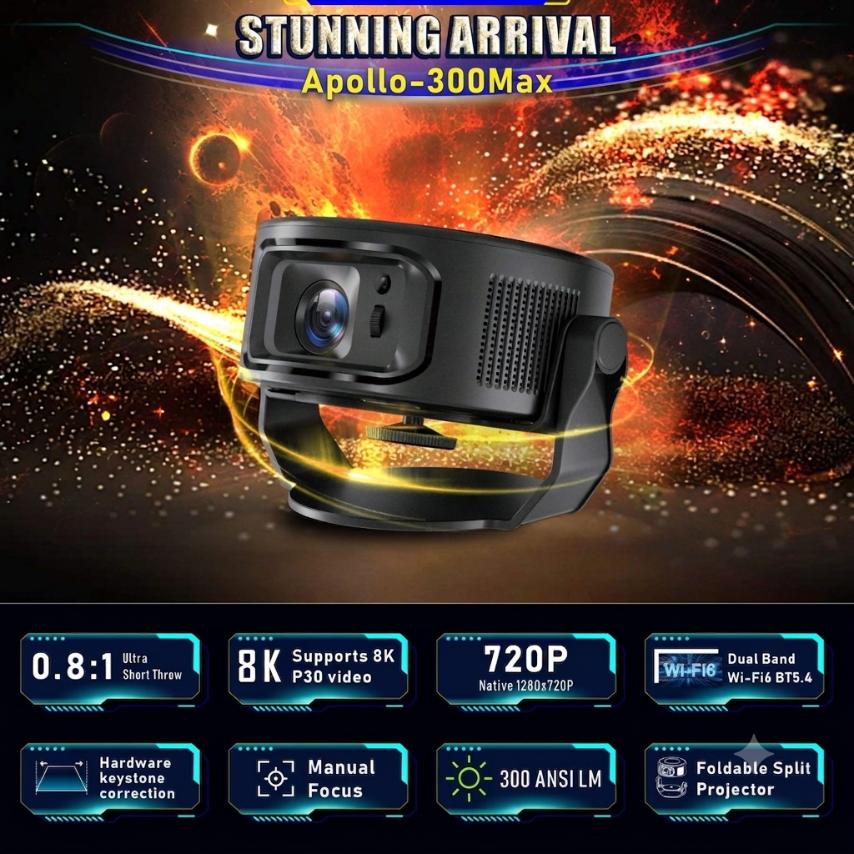 Máy Chiếu Mini Apollo 300MAX – Android 14, Siêu Nét, Hỗ Trợ 4K Chính Hãng - Hàng nhập khẩu