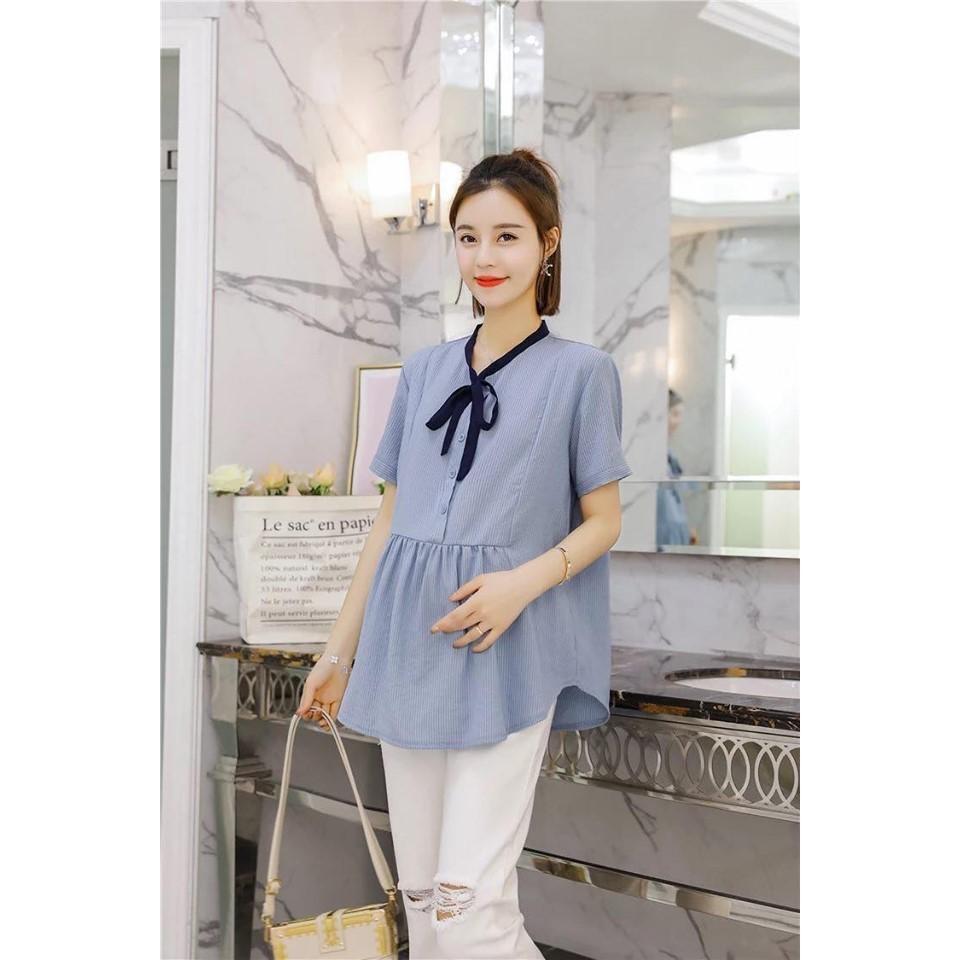 Aó Bầu cao cấp dáng Xuông Chất Lụa Hàn Mềm, siêu mát Thấm Mồ Hôi Tốt, Freesize từ 40 đến 65Kg
