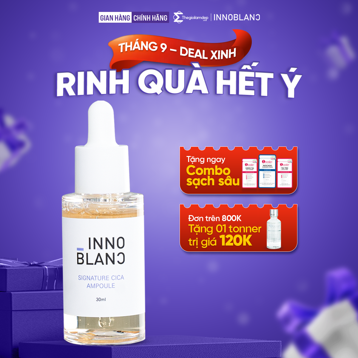Tinh Chất Căng Bóng Da, Dưỡng Ẩm, Dưỡng Trắng, Giảm Thâm &amp; Ngừa Lão Hóa| Innoblanc – Cica Ampoule 30ml