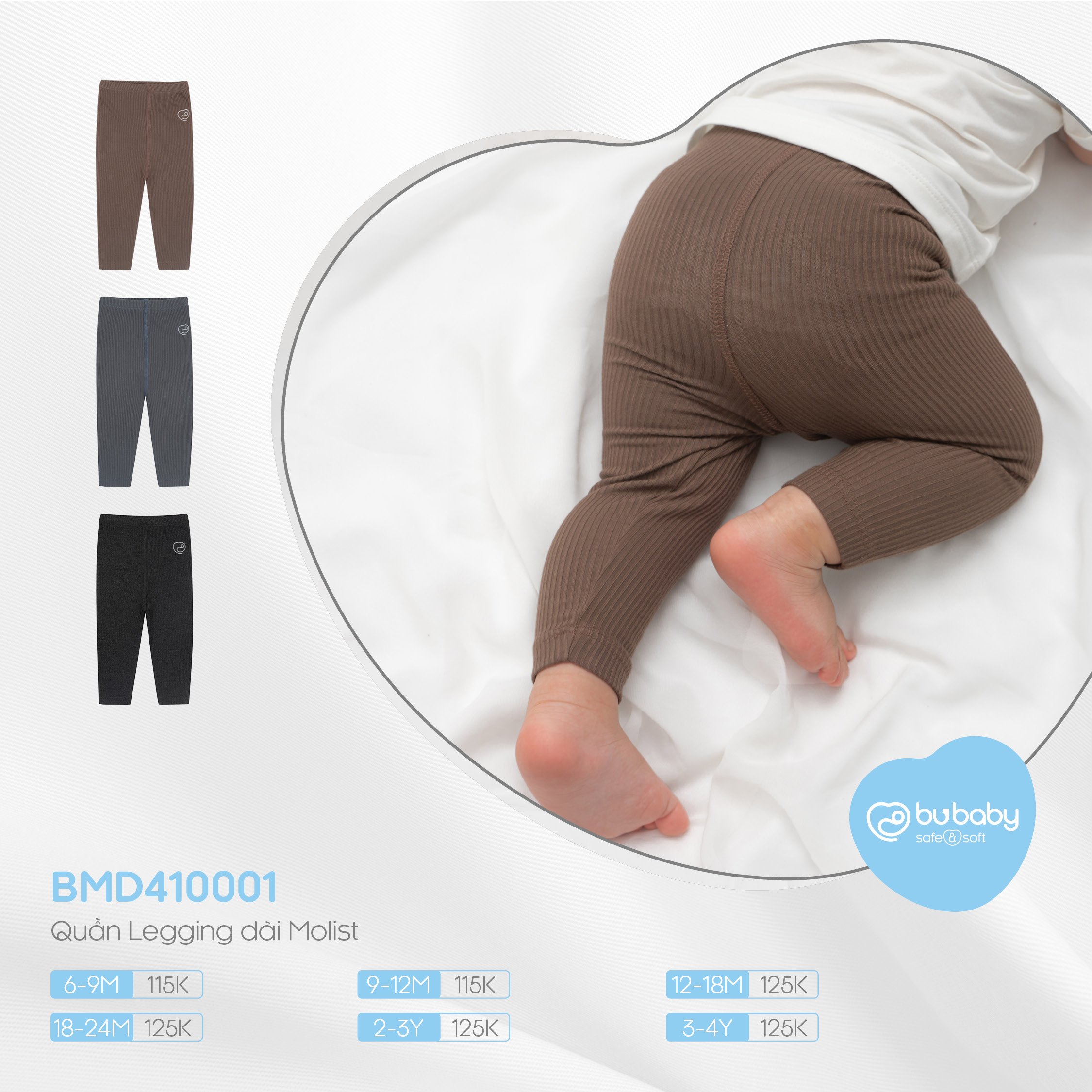 Quần Legging dài Molist Bu baby cho bé từ 6 tháng đến 4 tuổi( 17kg)