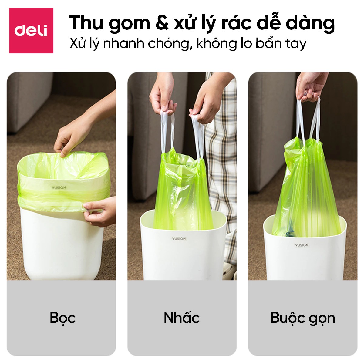 Cuộn 60 Túi Đựng Rác Dây Rút Hương DelixVusign Chống Côn Trùng Dày Dặn, Dai, Không Rò Rỉ Chống Rách cho thùng rác