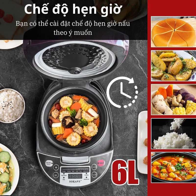 Nồi cơm điện đa năng SOKANY SK-07078 dung tích lớn 6L, bảo quản nhiệt thông minh, nấu cơm, hầm, hấp, tiện lợi mọi lúc mọi nơi - HÀNG CHÍNH HÃNG - DELIYA
