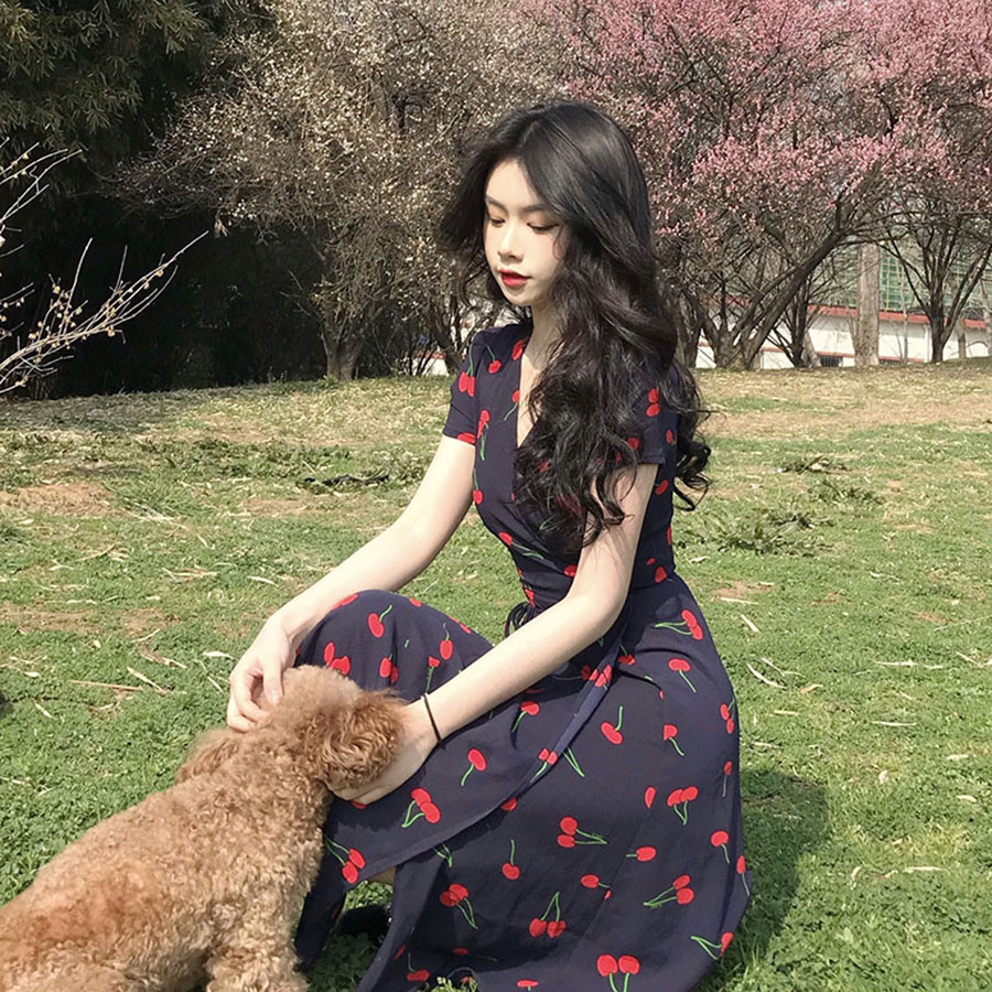 Đầm cổ chéo xẻ tà CYHERRY DRESS