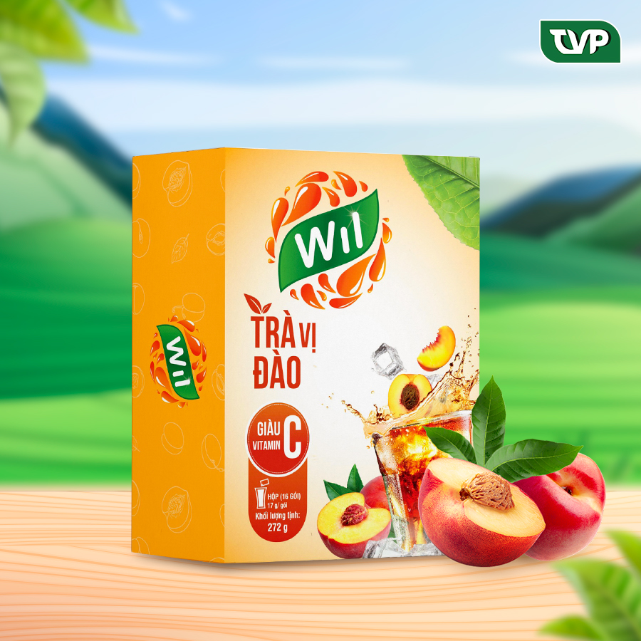 Trà hòa tan vị đào Wil pha chế đồ uống bổ sung vitamin C giải khát 272g (16 gói x 17g/gói)