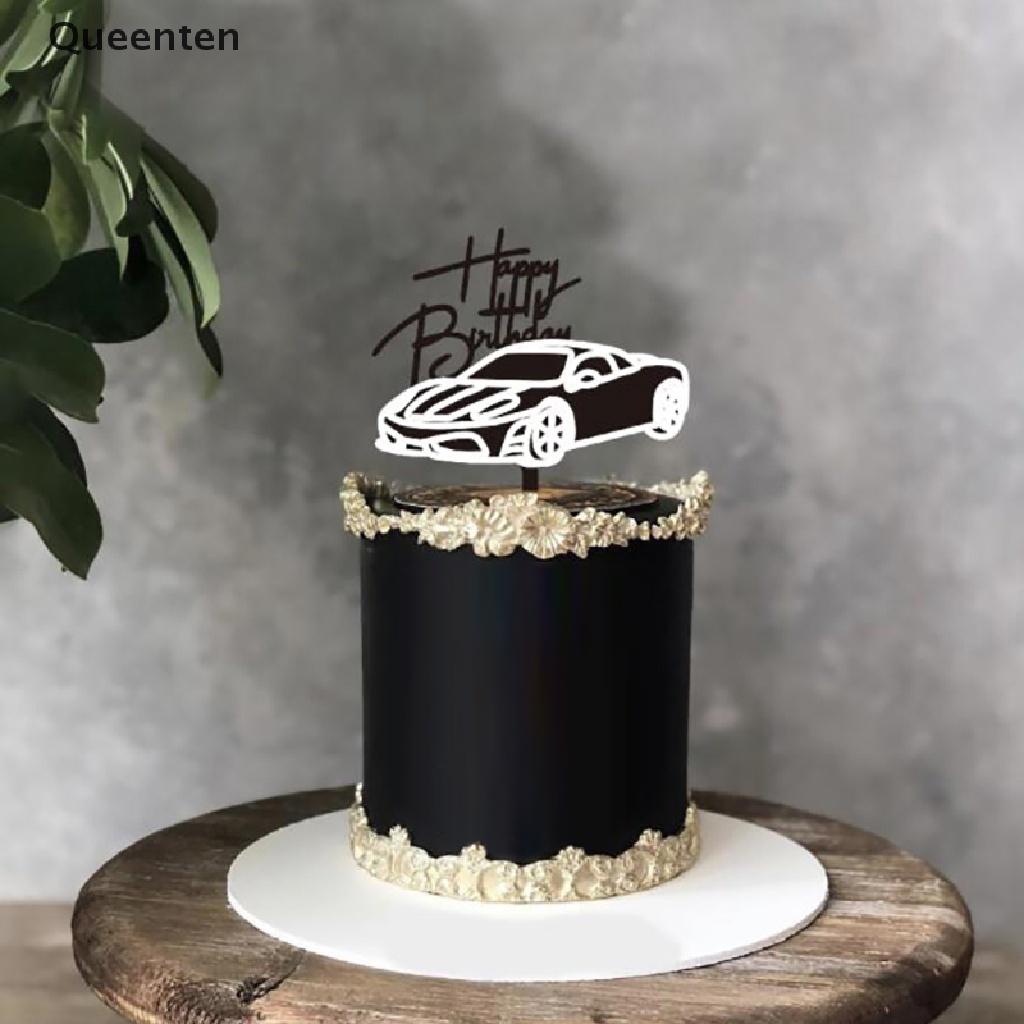 Queenten Car Motorcycle Happy Birthday Cake Topper Acrylic Gold Motorbike Cupcake Topper QT