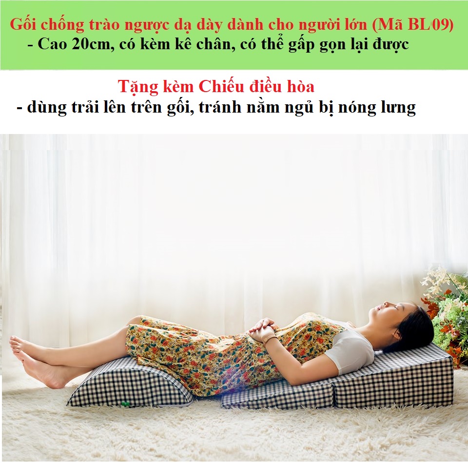 Gối chống trào ngược dạ dày cho người lớn Babylux (Mã BL09) - 80 x 60 x 20 cm, có kê chân giúp chống trào tốt hơn &amp; kết hợp chữa đau lưng, có thể gập gọn lại được