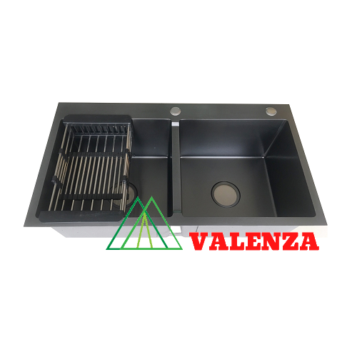 Chậu rửa chén inox 304 nano kháng khuẩn 8245 kèm vòi nước rửa chén inox 304 nano kháng khuẩn Valenza cao cấp rổ inox bộ xả chậu