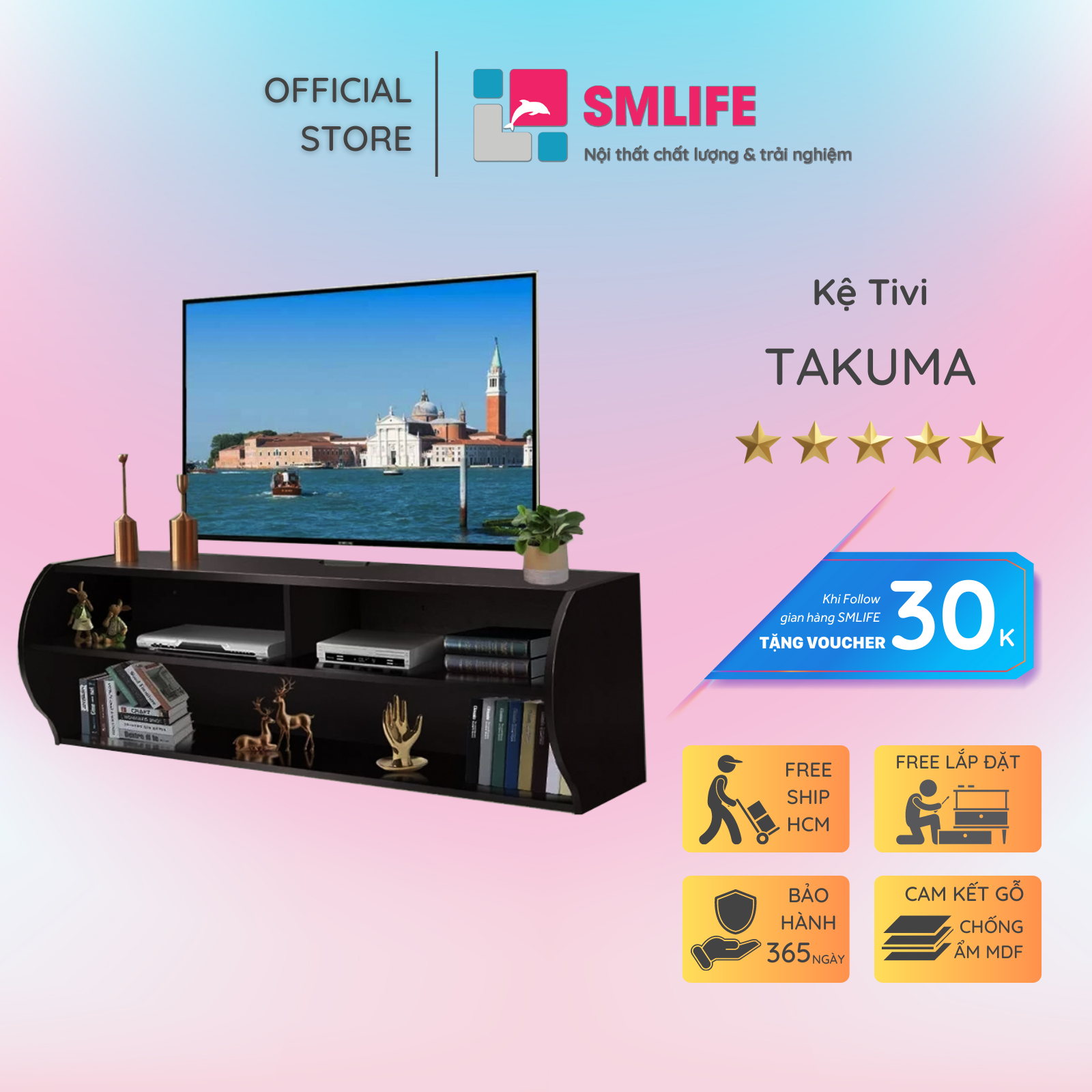 Kệ tivi gỗ hiện đại SMLIFE Takuma | Gỗ MDF dày 17mm chống ẩm | D120xR40xC40cm