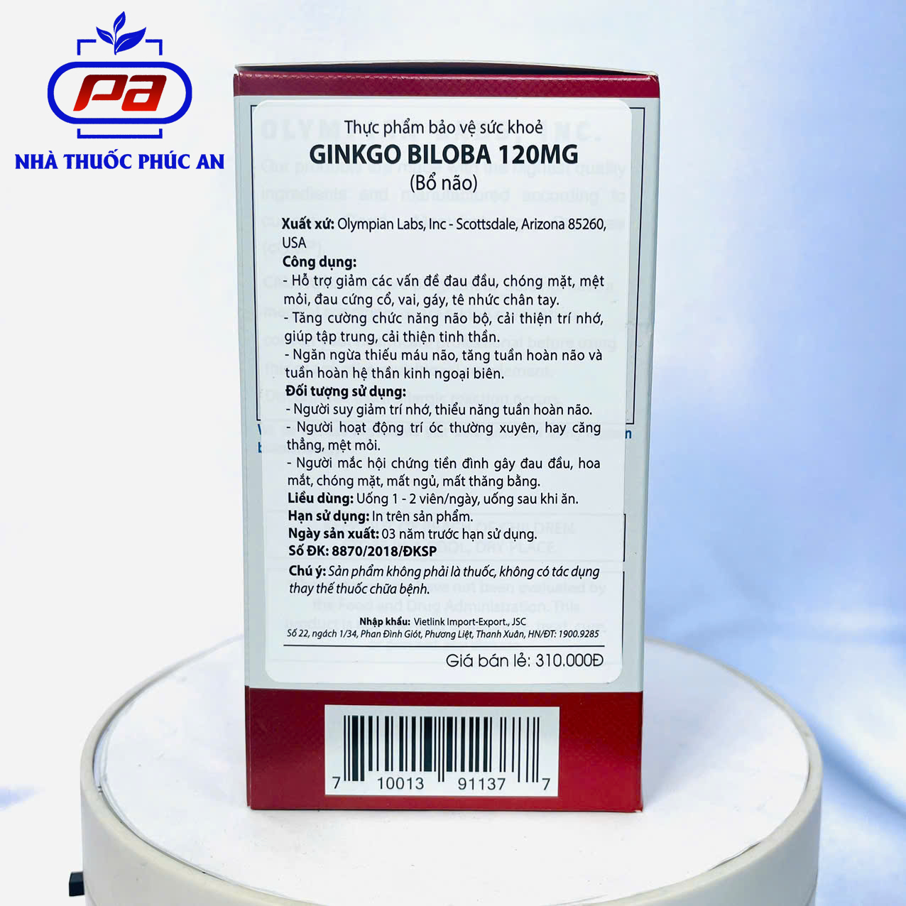 Viên uống bổ não Olympian Labs Ginkgo Biloba 120 mg Mỹ 30 viên giúp tăng tuần hoàn não