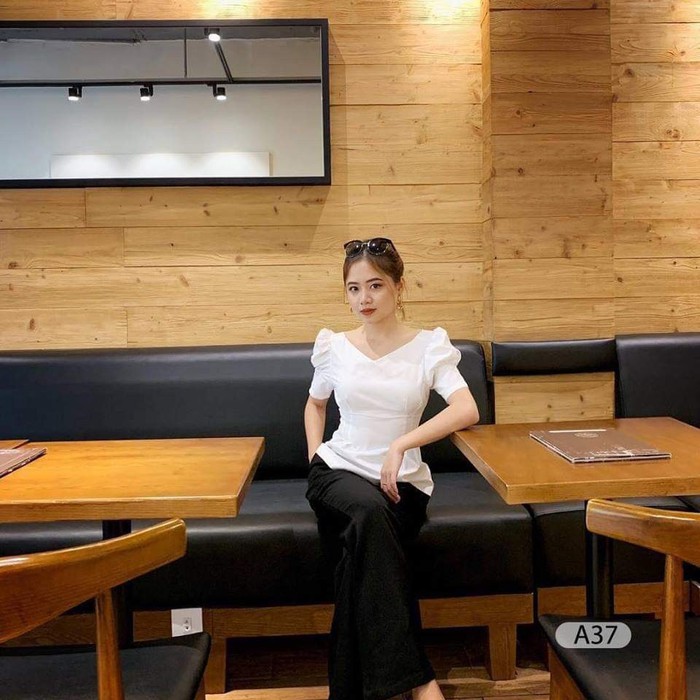 Áo nữ kiểu tay phồng cổ V chít eo phong cách Hàn Quốc siêu đẹp