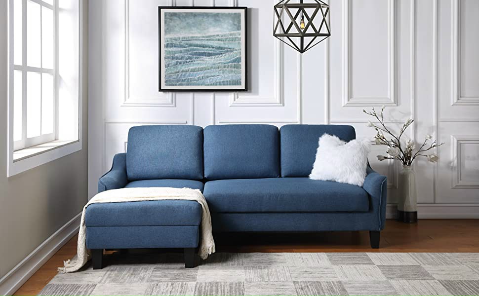 Sofa vải góc L bed giường Tundo xuất khẩu màu xanh 203 x 130 cm