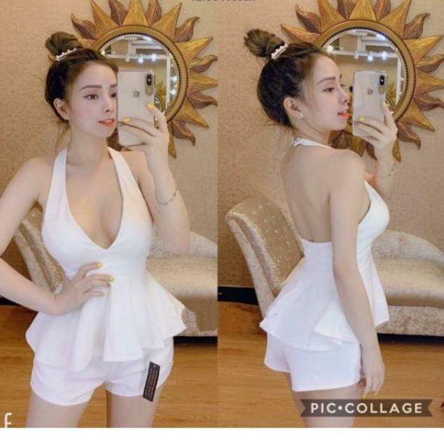 Sét áo cổ yếm chấm bi quần short